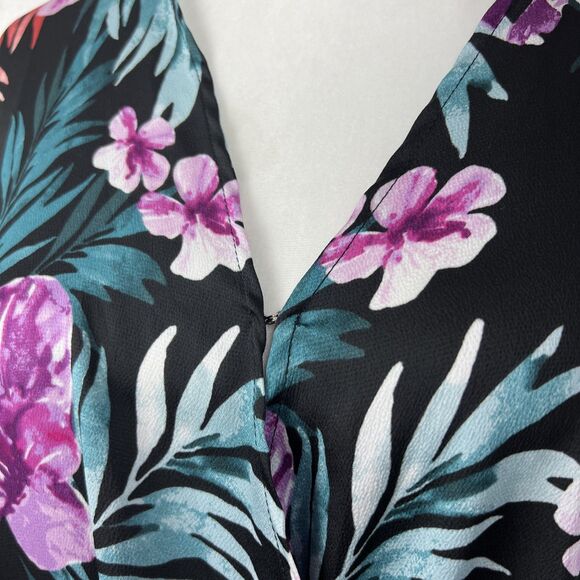 Bobeau 1X Plus Size Dress Women Black Purple Floral Surplice Casual - Picture 11 of 14